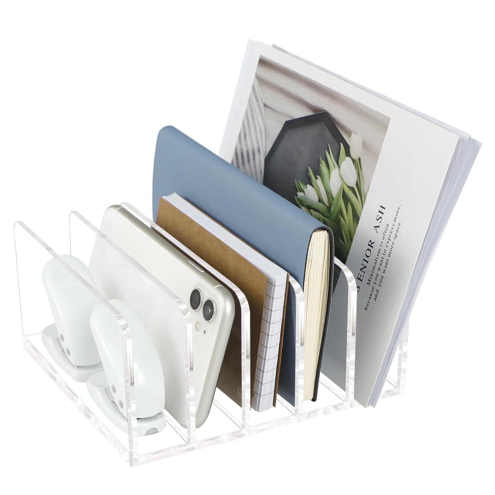 Suwimut Acrylic File Holder For Desk, 5 Section Clear File Sorter...