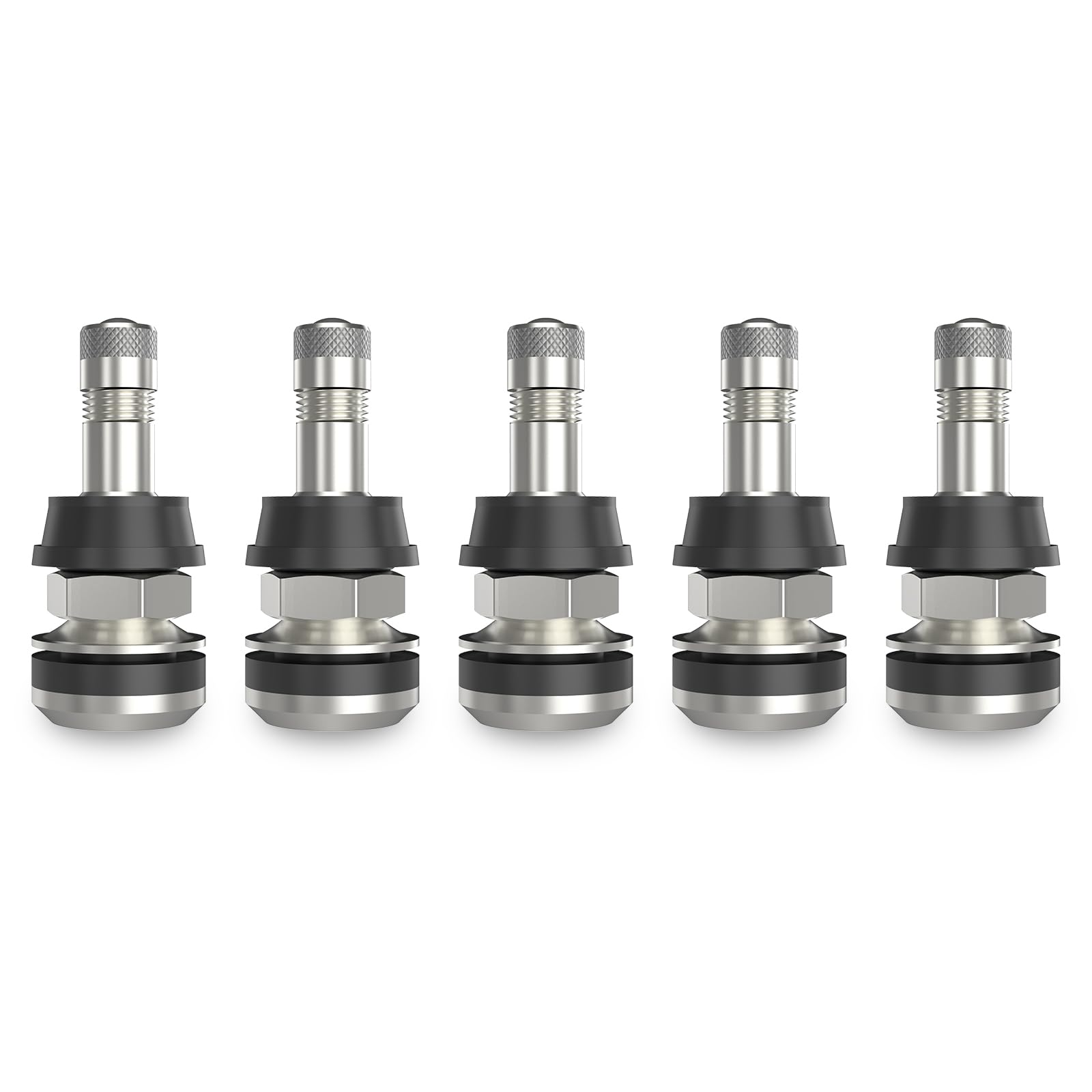 SUNSOUL TR416 5pcs Metal Valve Stems Outer Mount Fits .453" &amp; .625" Rim Holes, Silver, High-Pressure Clamp-in Tire Valves