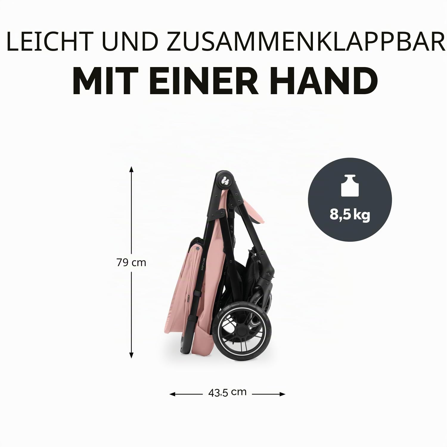 Hauck Shop N Care Dunkelrosa Leichter Kinderwagen 8,5 kg mit Snackschale Getränkehalter Regenschutz kompakt einhändig zusammenklappbar voll liegend ab Geburt bis 22 kg