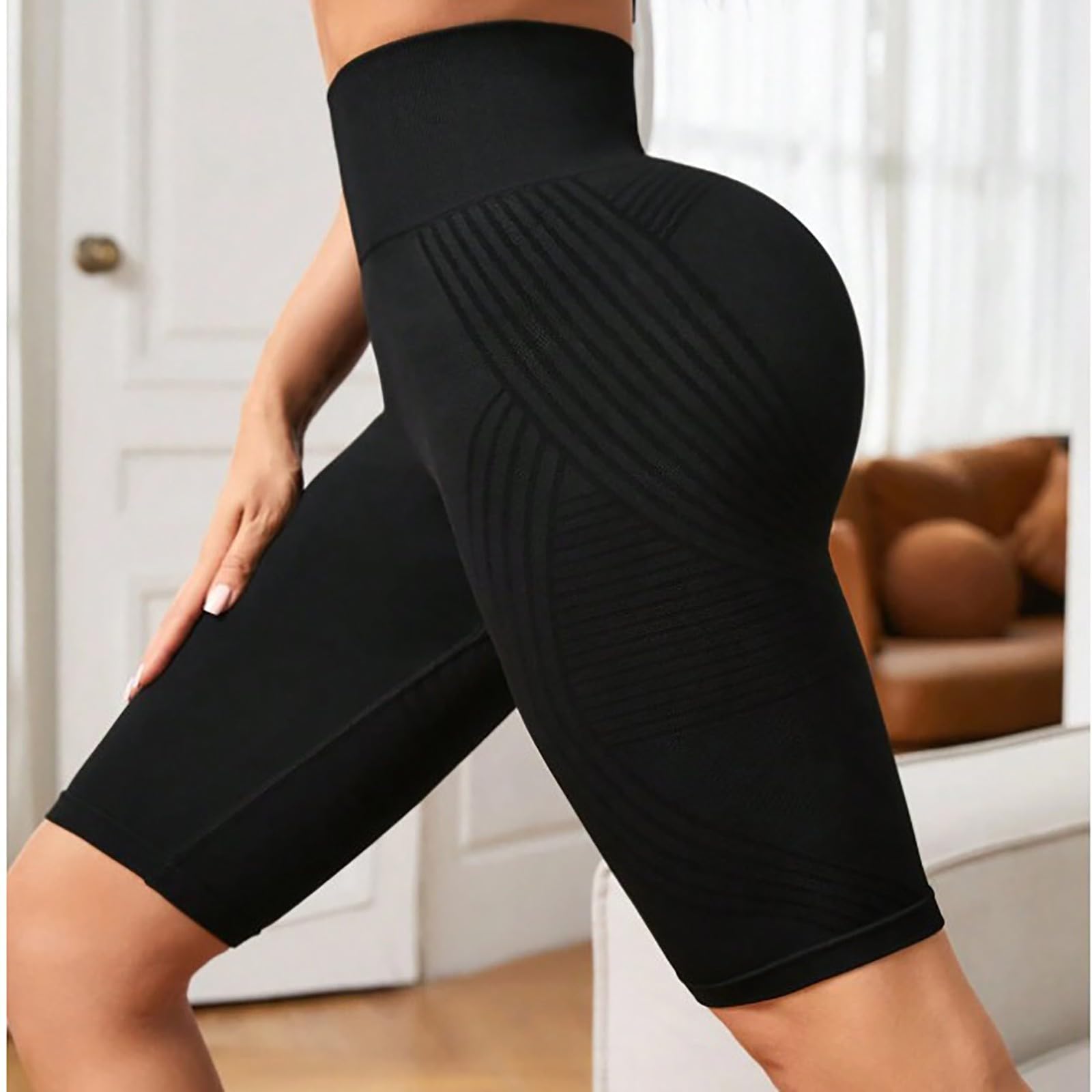 Lot de 2 Luveon Shorts Legging Anti Cellulite Femme Legging 3D Anti Cellulite Femme Leggings de Sport Push up Gainant Leggings Court Sculptant Compression Minceur Taille Haute sans Couture Short