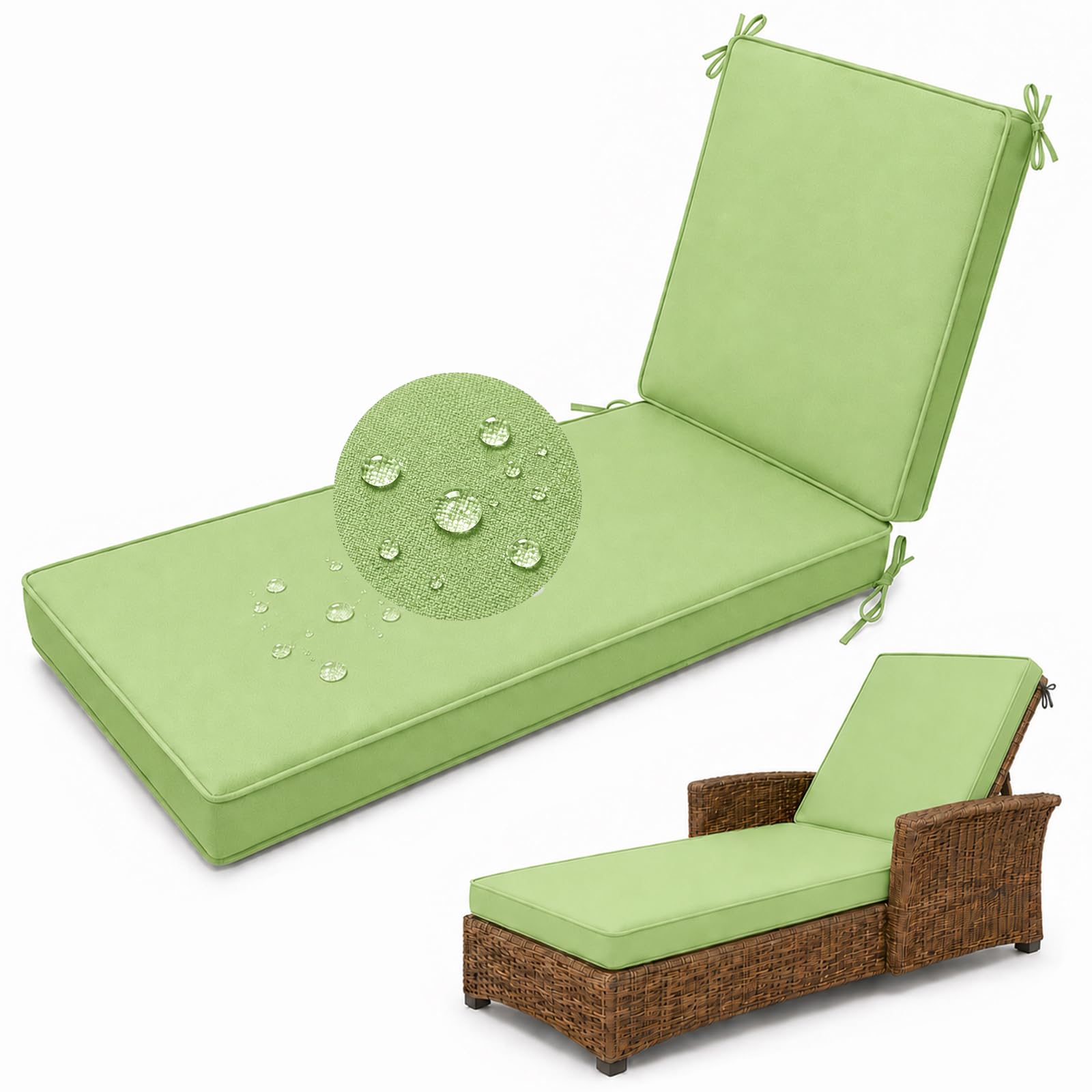 Waterproof Sun Lounger Cushion, Garden Sunbed Recliner Pad, Mint Green