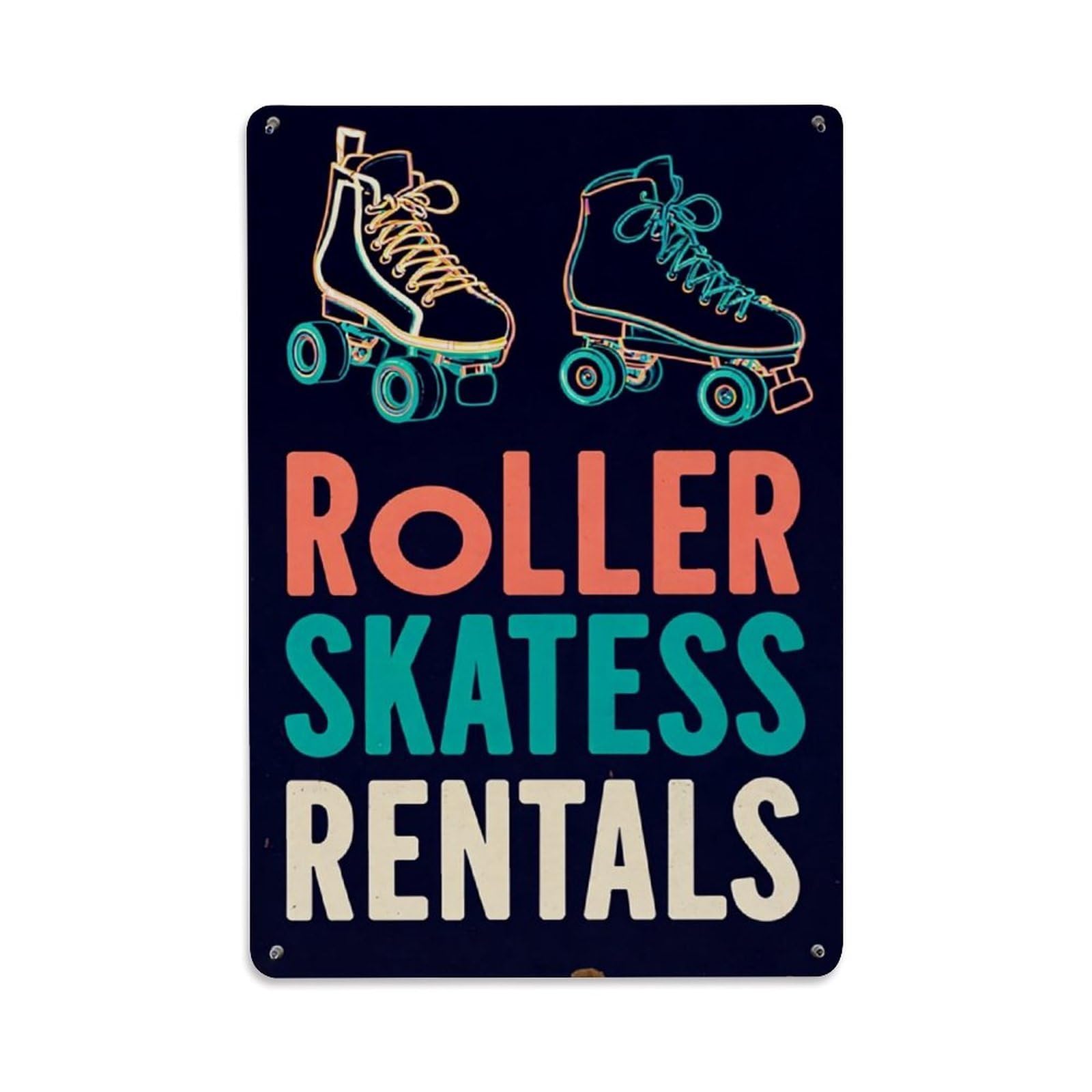 Jdfenggu Vintage Roller Skates Rentals Sign Art Retro Metal Tin Sign, Decor Art Poster For Bar, Home, Man Cave, Kitchen, Laundry Room Gift 8X12inch