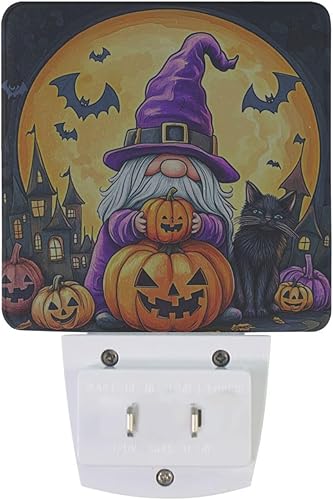 Miniatura 2 de Wusikd Juego de 2 luces nocturnas de gnomos de Halloween, luces LED enchufables con sensor de atardecer a amanecer, lámpara con sensor automático
