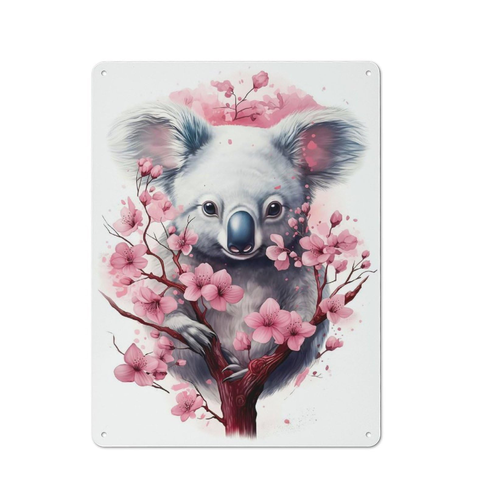 Junmoney Style-1 Metal Plaque With Cherry Blossom Koala Design 40X30cm, Retro Kitchen Wall Decor For Bakery, Diner, Cafe Or Family Room