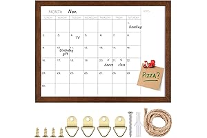 Walnut Brown Wood Framed Hanging Calendar Whiteboard