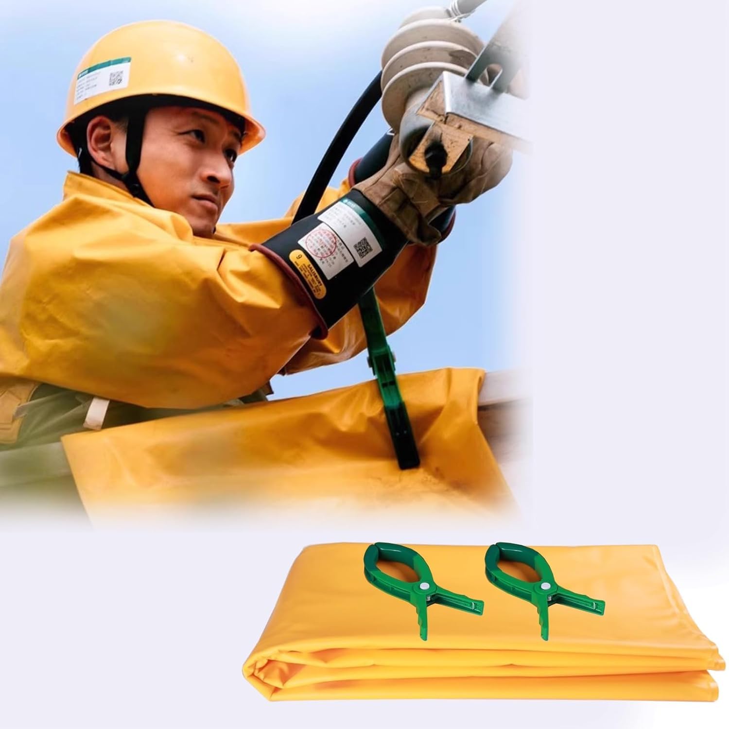 Manta aislante para trabajos eléctricos de alto voltaje, manta protectora de mantenimiento de energía eléctrica con 2 clips, 10 kV, 100 x 120 cm
