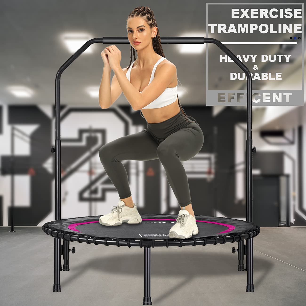 DARCHEN Mini trampolina Rebounder, 150 kg, dla dorosłych, mała trampolina do ćwiczeń, ćwiczeń, fitnessu, ulepszona konstrukcja trampoliny bungee dla bezpieczniejszego spokoju