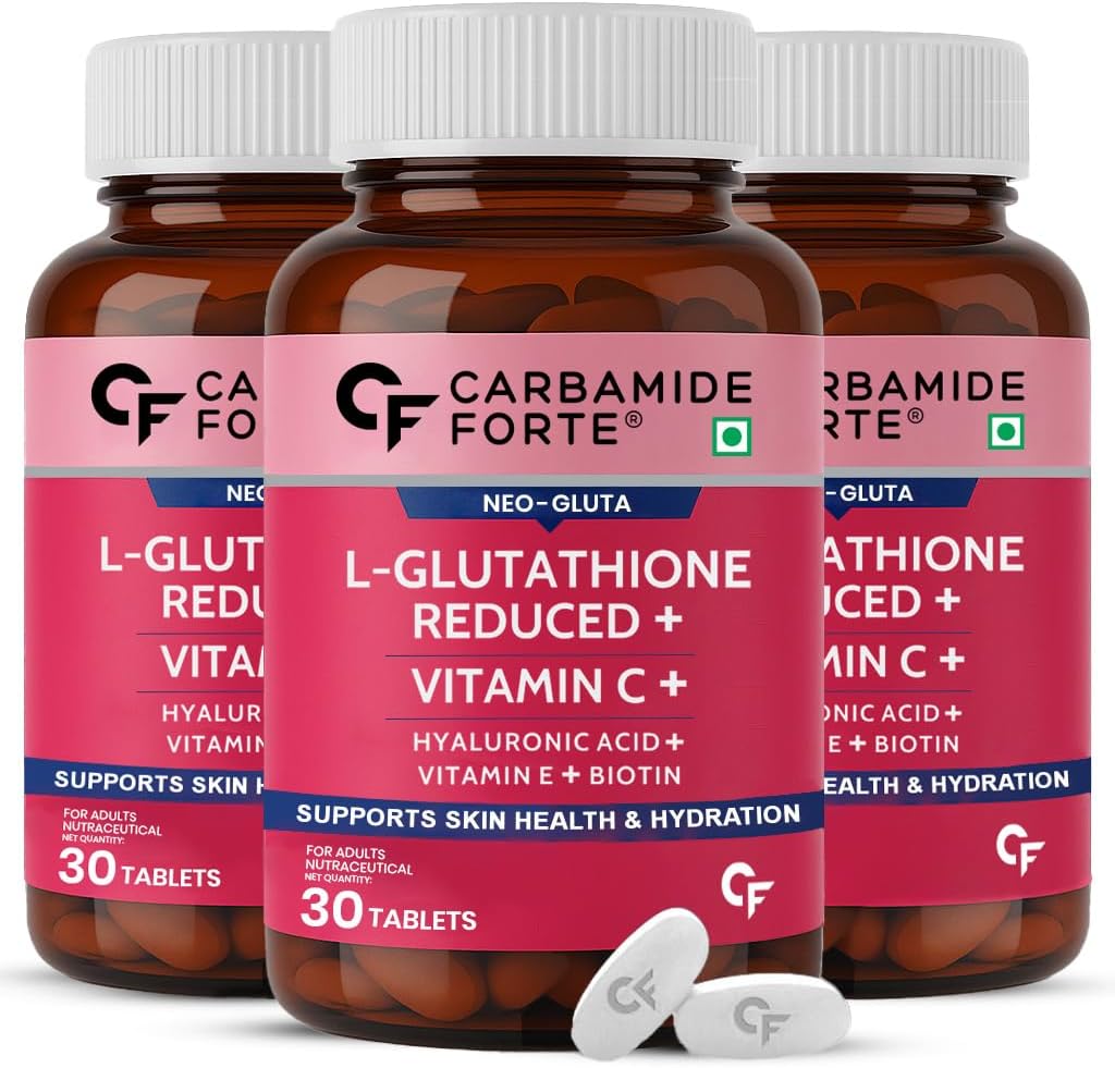 Carbamide Forte Japanese Reduced L Glutathione Tablets 500mg with Vitamin E|Glutathione with Hyaluronic Acid, Vitamin E, Lycopene & Biotin Veg Tablets Each (Pack of 3 count, 30 capsules)