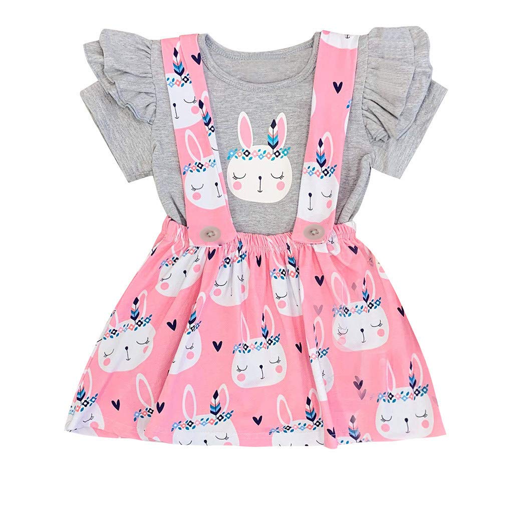 Girl Clothes Outfits for 1-4 Years, Weant Newborn Infant Baby Lovely Rabbit Tops + Bunny Princess Dress Overall Skirt Dress Clothes Set for Kids Outfits Gifts