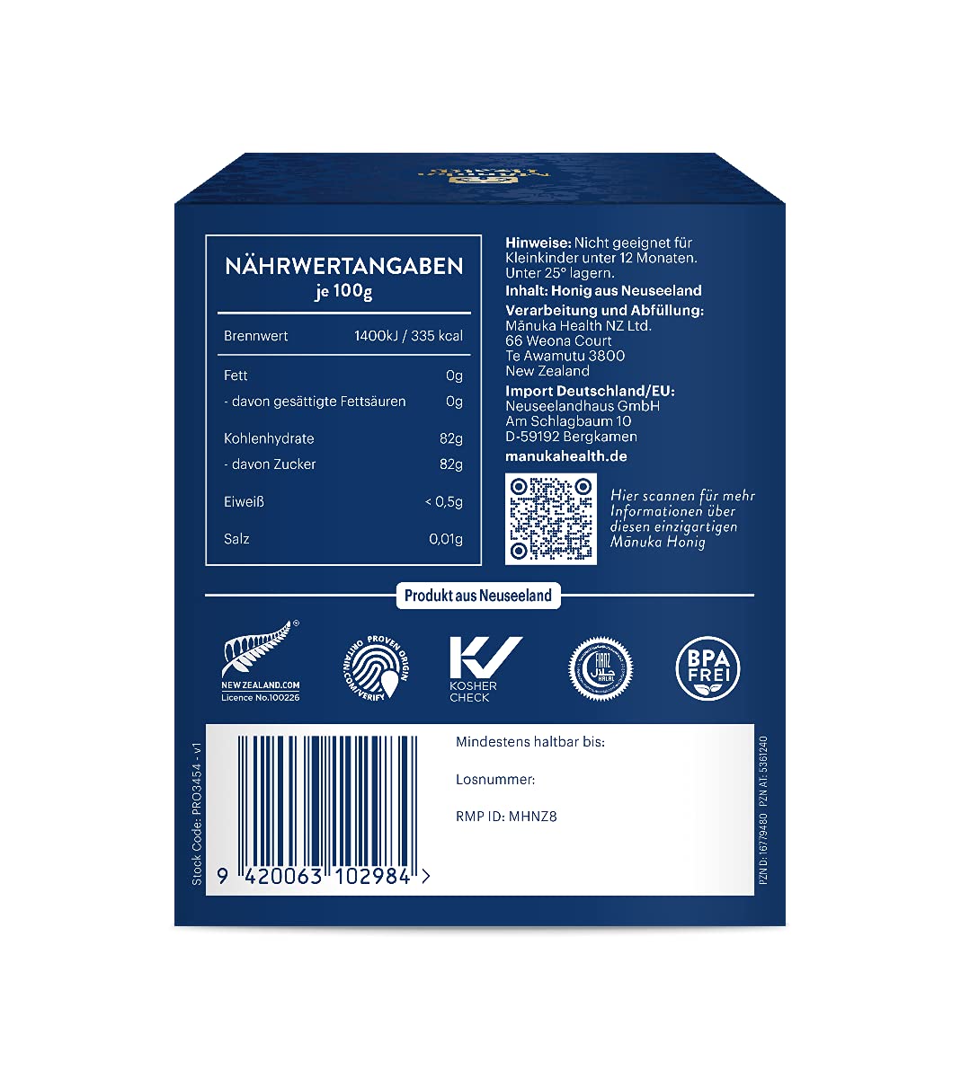 Neuseelandhaus Manuka Honig MGO +850 250g