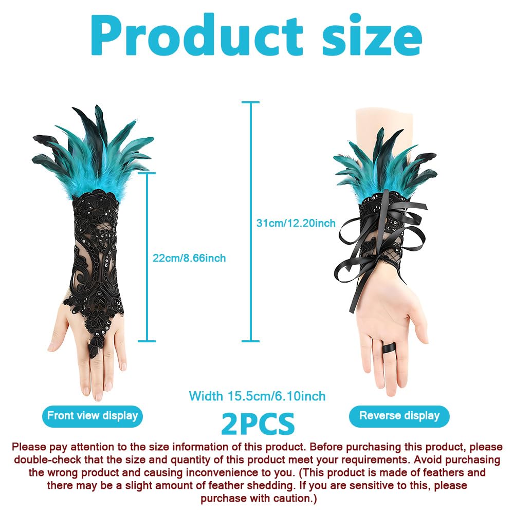 ZSUIQIN 1 Pair Feather Wrist Cuffs,Feather Gloves,Long Lace Fingerless Gloves,Suitable for Bonfire Nights Celebrations - Image 2