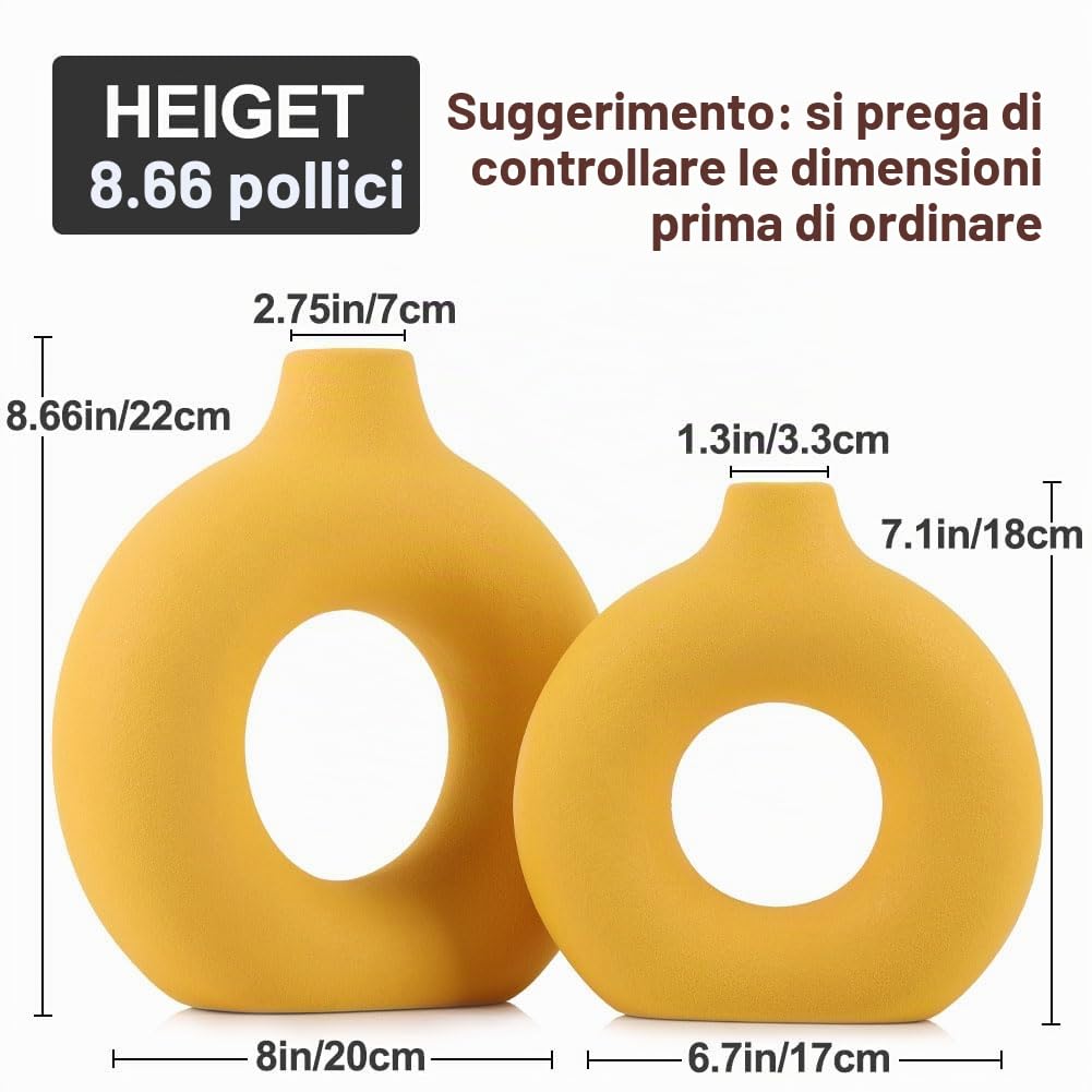 Set di 2 vasi in ceramica gialla, vasi gialli per la decorazione della casa, vasi rotondi bohémien per erba della pampa e fiori, soggiorno, camera da letto, tavolino, camino, fattoria e centrotavola