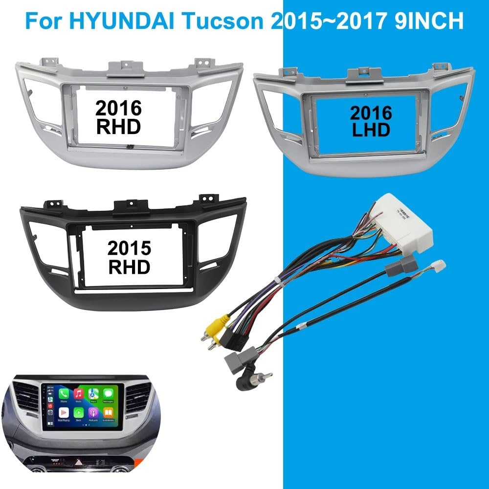 Cadre De Façade D'autoradio 9 Pouces Compatible avec Hyundai Tucson 2015-2016, Kit Garniture D'installation pour Autoradio GPS 2DIN Auto Radio Cadre Cadre Radio | 2016 RHD Frame cable