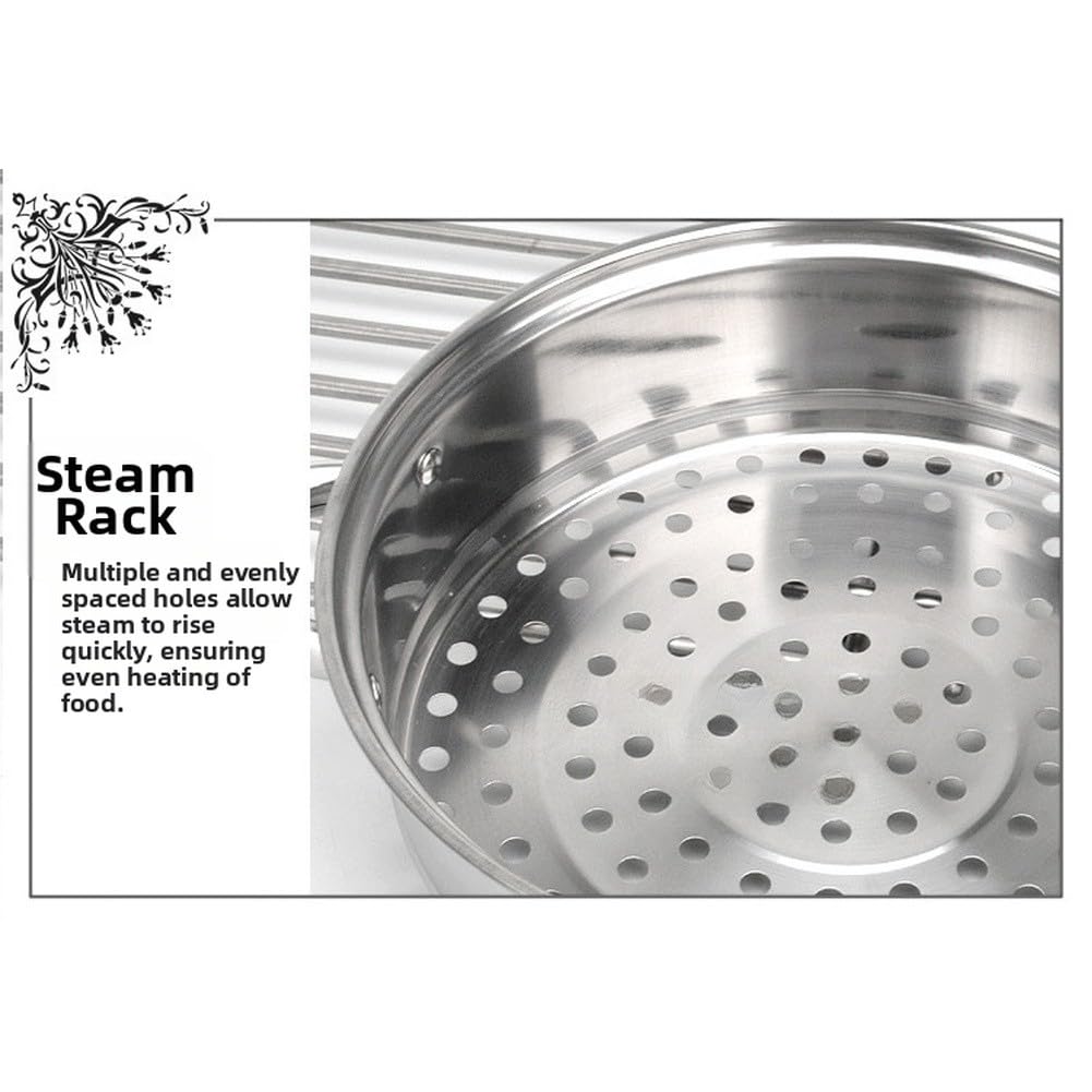 FUBESK - Pentola a vapore a doppio strato in acciaio inox con coperchio in vetro, 28 cm, per zuppe e cucina multiuso, compatibile con fornelli a gas, a induzione e alogeni