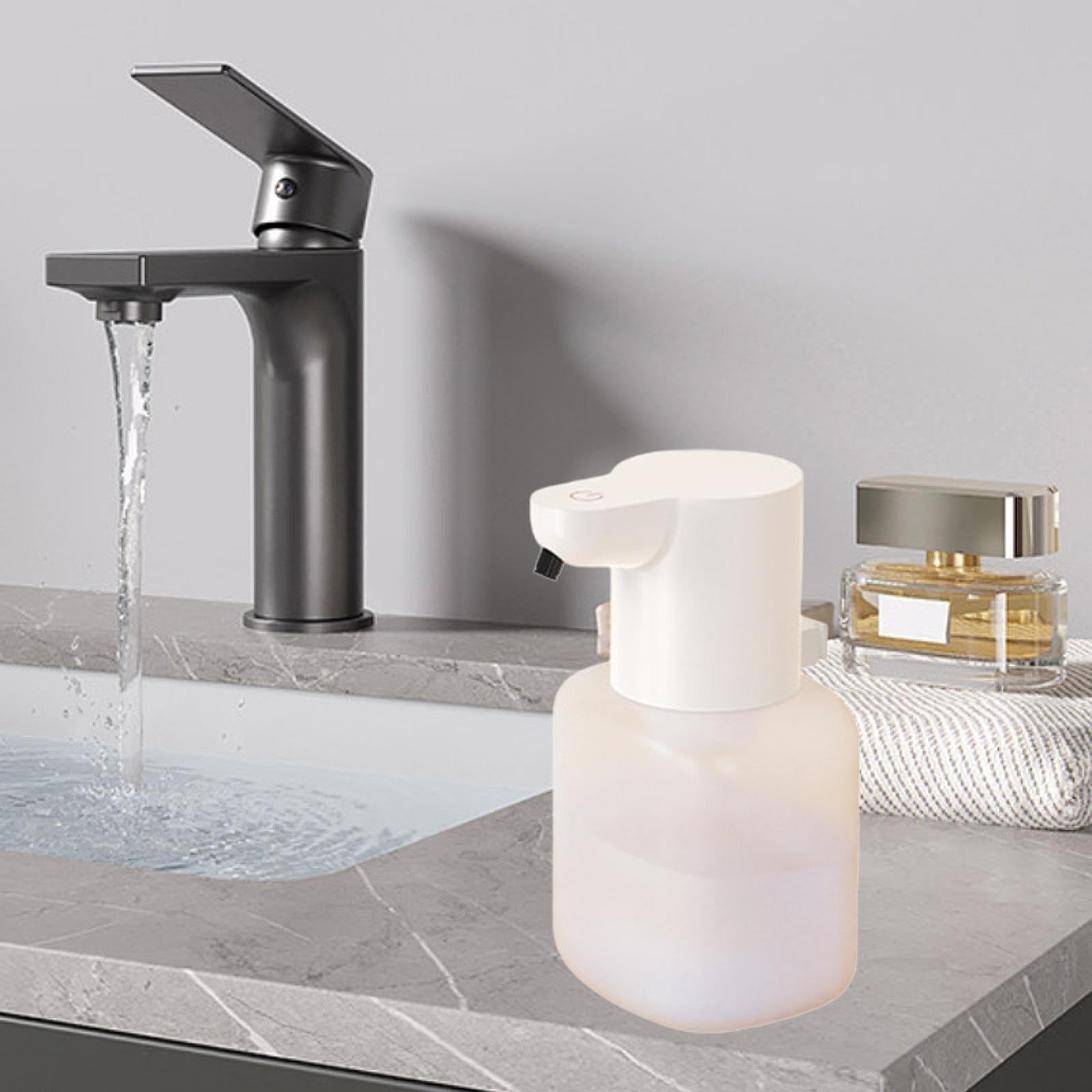 Dispensador Automático de Jabón con Inteligente Dosificador de Jabón Líquido Dispensador Sin Contacto Recargable Depósito 550ml Función Antigot, Líquido Blanco, Individual