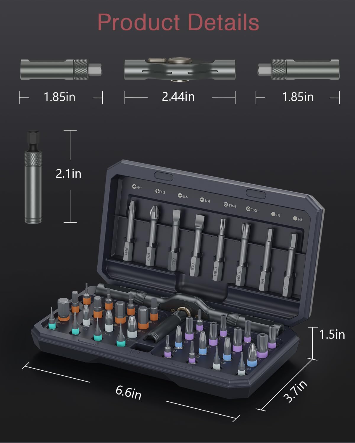 LOFICOPER Juego de destornilladores de trinquete, juego de destornilladores magnéticos 42 en 1 con mango de trinquete desmontable, kit de herramientas de reparación multiusos con funda, 40 puntas,