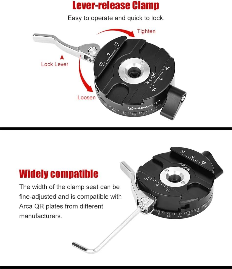 Sunwayfoto PC-58L 58mm Lever/Panning 360° Clamp Compatible with Arca