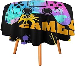 Retro Watercolor Gamepad Tablecloth for Round Tables,Colorful Abstract Video Game Controller Paint Style Polyester Tablecloths Decor for Kitchen Decoration 70"