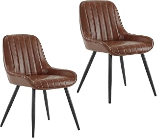 Lestarain 2X Sillas de Comedor Tapizadas de Cuero Sintético Metal Marrón