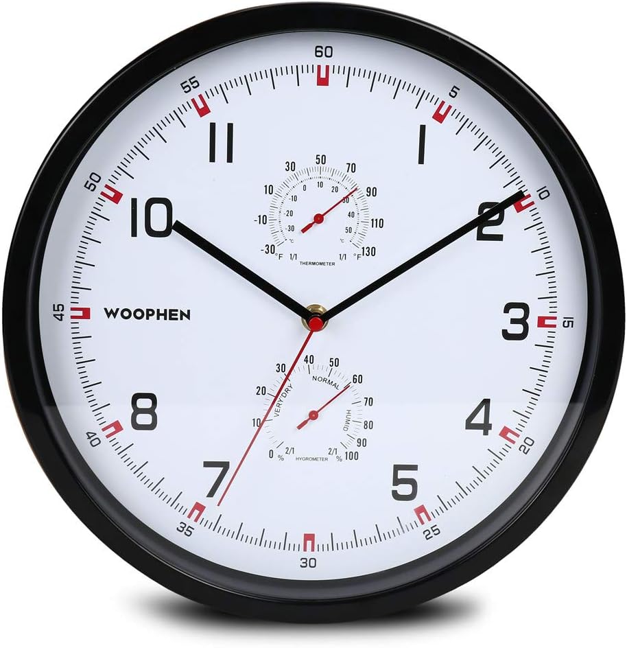 WOOPHEN Modern Silent Wall Clock Non Ticking 12 inch Quality Quartz