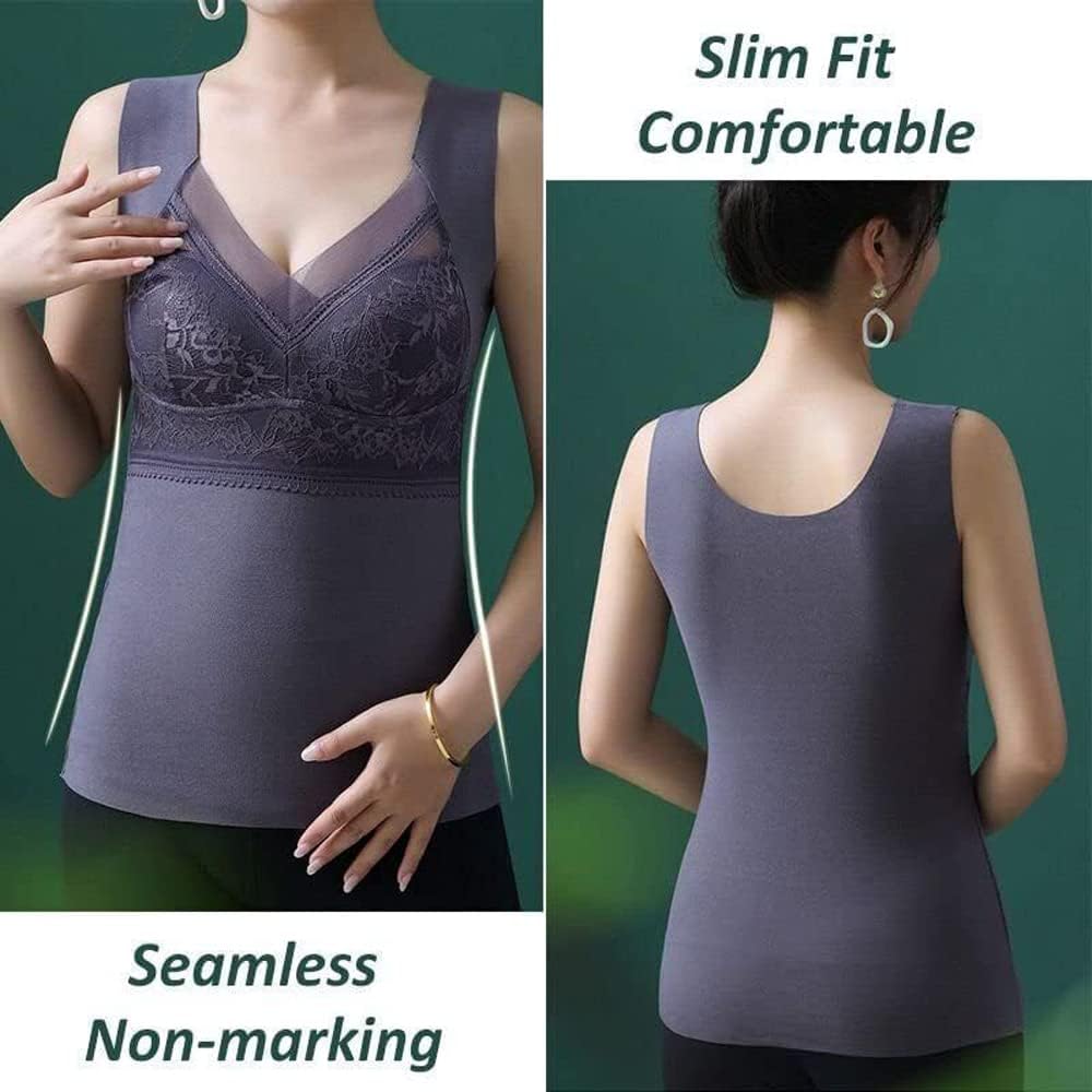 BH Hemdchen Ohne BüGel Warme Thermo Underwear Cests Unterhemd Hemd Damen Mit Cups, Thermohemd Tanktops Frauen, Top Mit Integriertem BH, ThermounterwäSche V-Ausschnitt Tank Top