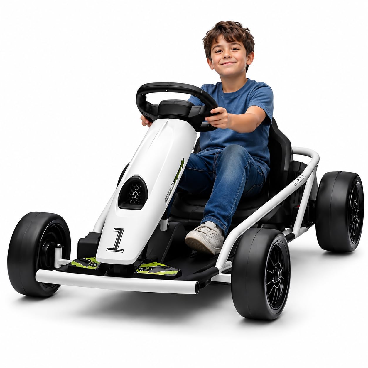 IDEALHOUSE Elektro GoKart 24V, Kinderfahrzeug Mit Drift-Funktion | 24V Kinder Elektro GoKart mit 2x300W Motoren, Drift-Funktion, Sicherheitsgurt, Sanftanlauf, Musik und verstellbarem Sitz