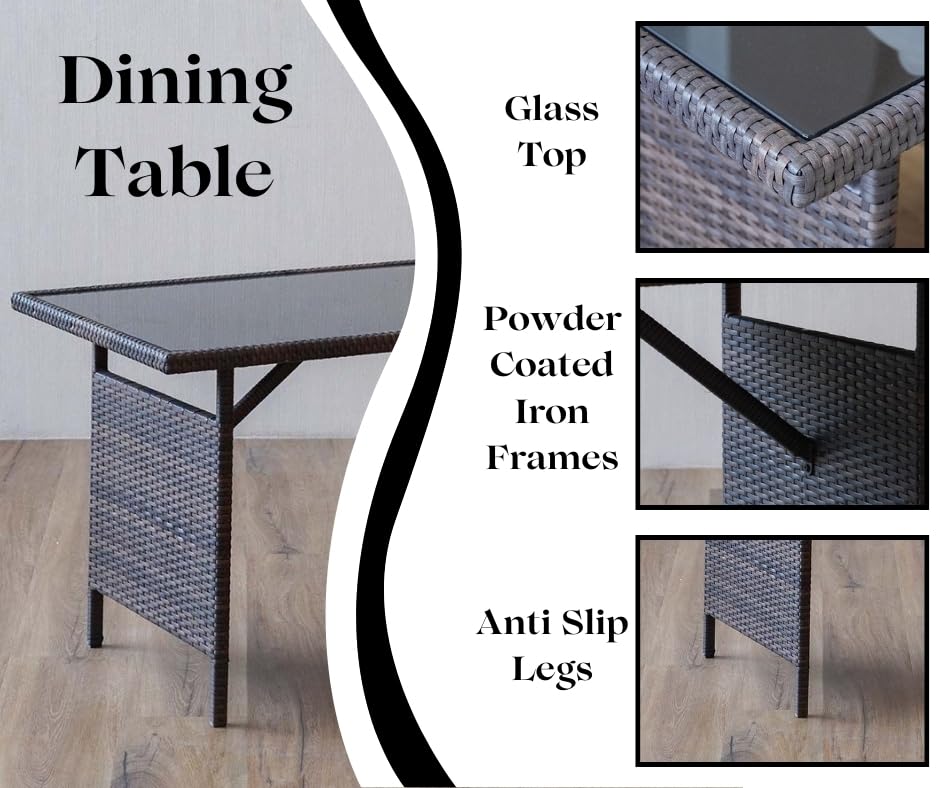 Image of DEVOKO Outdoor 6 Piece All Weather Resistant Rattan Dining Conversation Sectional Patio Set with Table & Ottomans for Porch, Garden (Dark Brown and Cream)