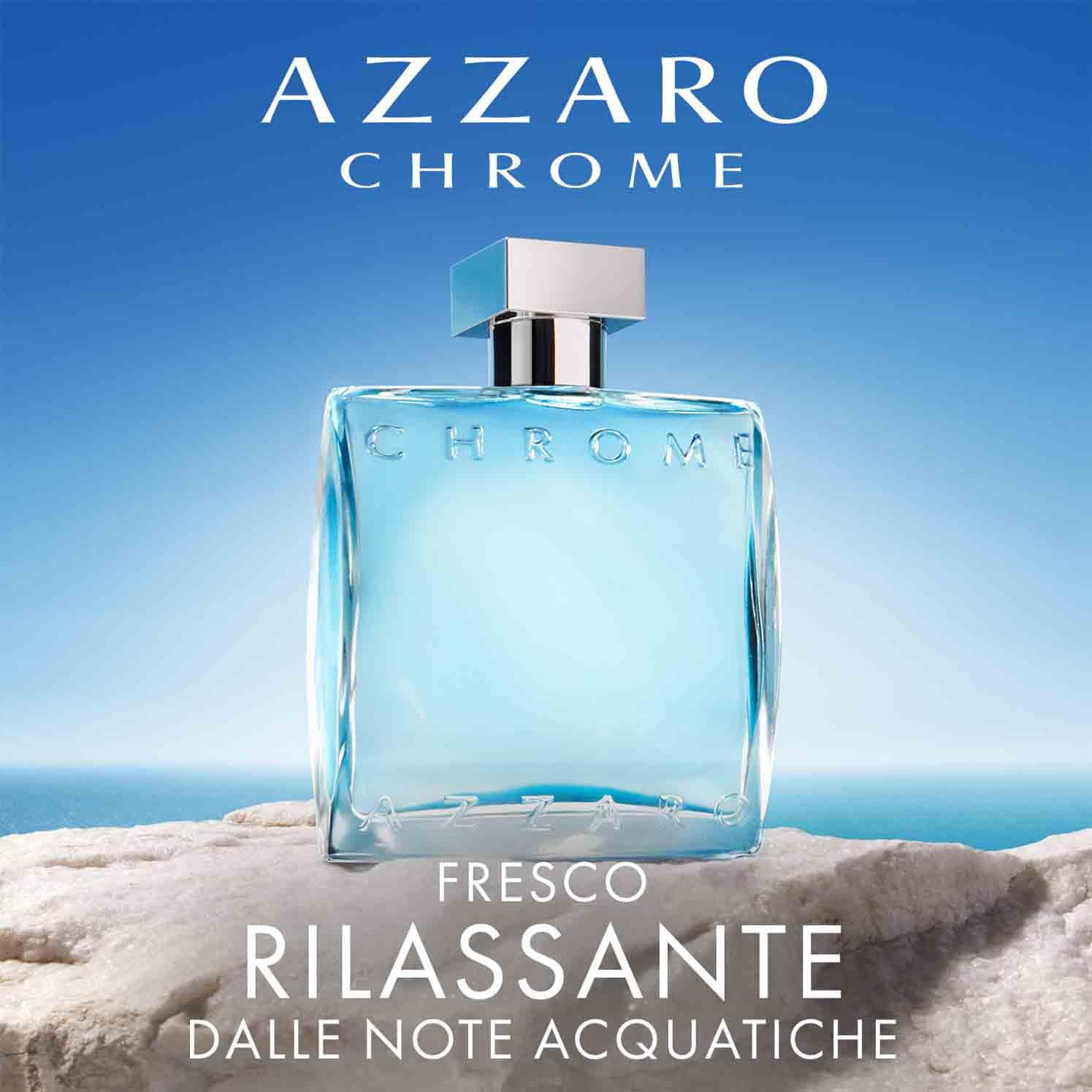 Azzaro Chrome Eau de Toilette Uomo, Profumo Uomo Fresco e Persistente, Fragranza Maschile dalle Note Agrumate e Legnose, Con Foglia di Mate, Bergamotto e Muschio, A Lunga Durata
