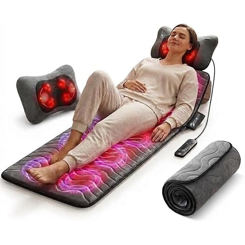 Powermat Full Body Massage Mat with Heat - Shiatsu Back Massager Pad for Bed, Chair & Recliner - Electric Vibrating Heating Pad - Whole Body Massager Mat for Pain Relief - Massage Mattress by Powerfit