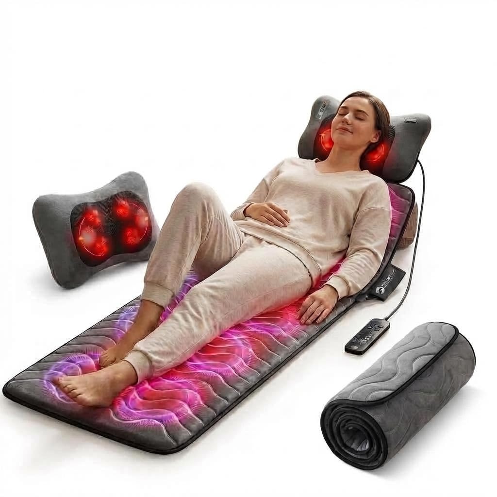 Powermat Full Body Massage Mat with Heat - Shiatsu Back Massager Pad for Bed Chair Recliner - Electric