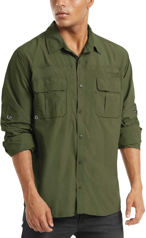 Men's UPF 50+ Sun Protection Shirts Casual Button Down Long Sleeve Shirts for Hiking