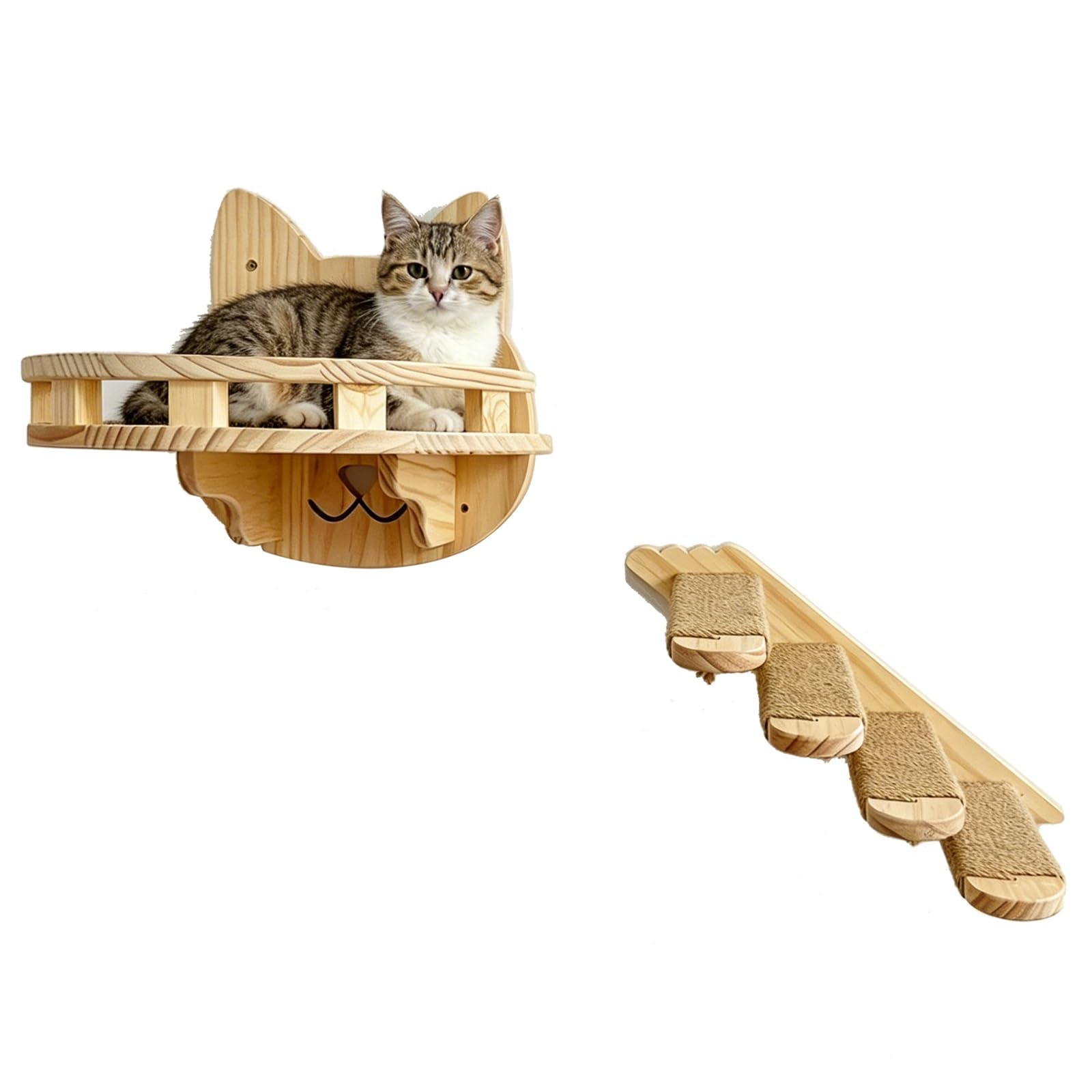 Arbre à chat mural robuste en bois massif pour chat jusqu'à 15 kg