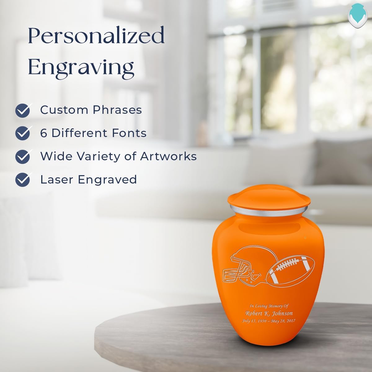 Geturns - Small Personalized Football Cremation Urns for Human Ashes I Burnt Orange Funeral Urn for Men and Women I Holds up to 44 Cubic Inches