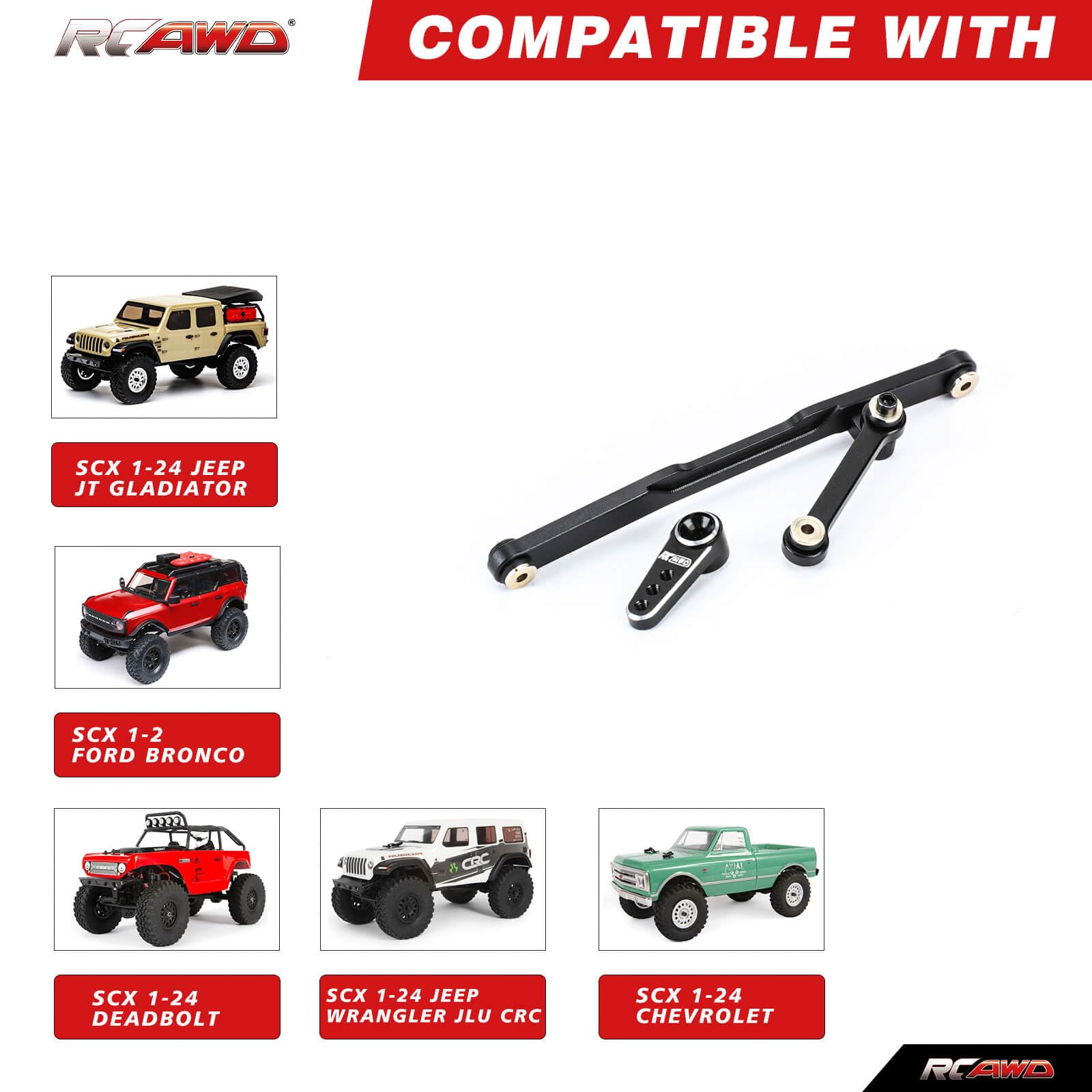 RCAWD Steering Servo Link & 15t Servo Arm Horn for Axial 1/24 SCX24 Series Upgrades Part Black
