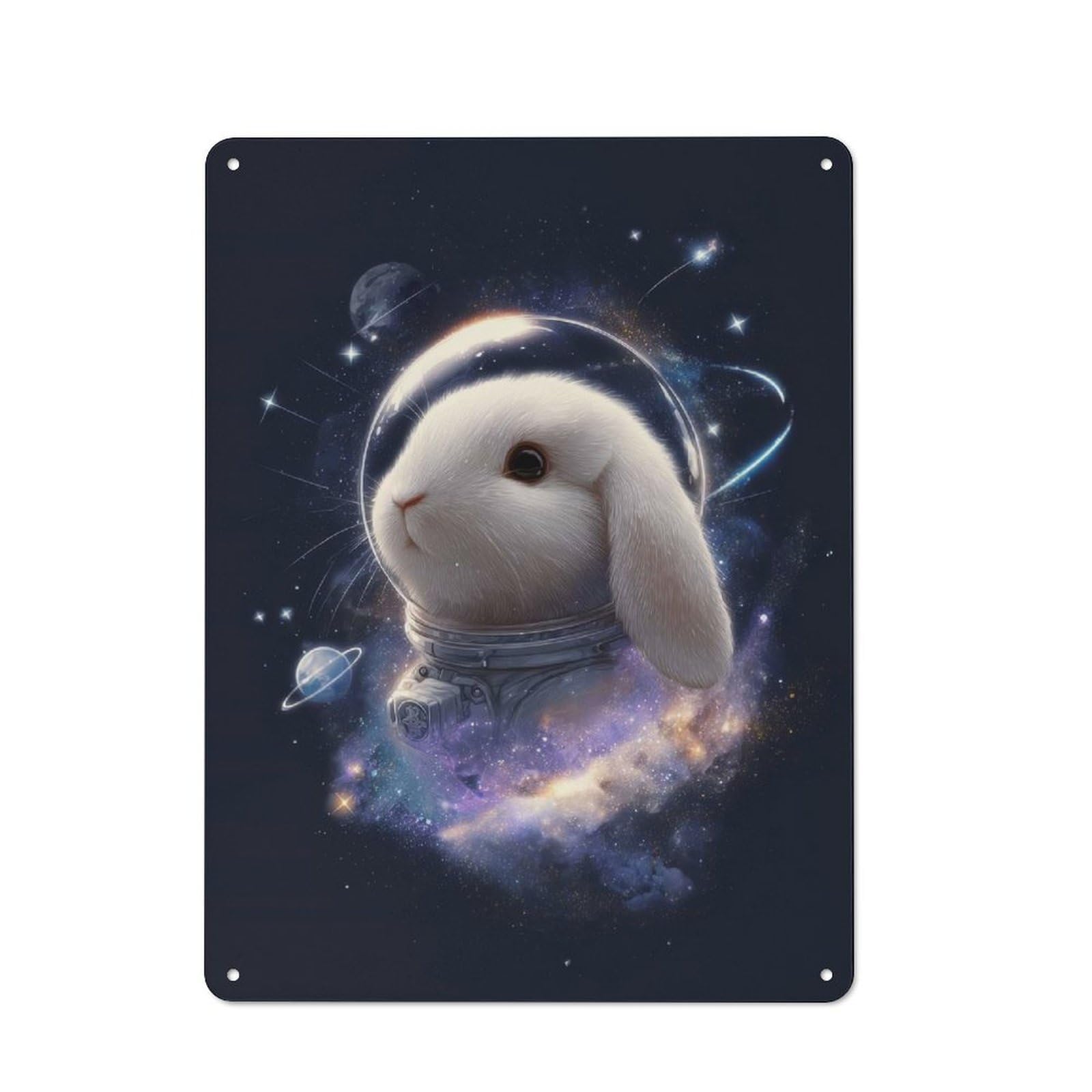 Junmoney Astronaut Rabbit In Space Rustic Metal Plaque 40X30cm For Studio Or Craft Room, Housewarming Present For People Styling Studio And Craft Room