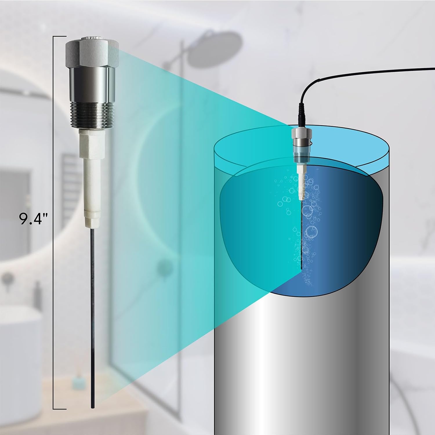 Powered Anode Rod for Hot Water Heater Tank with Teflon Tape, Titanium Electrical Anode Rod, Eliminates Rotten Egg Smell, Stops Corrosion Reduces Limescale image 2 of 6 B0C3JL2C2V