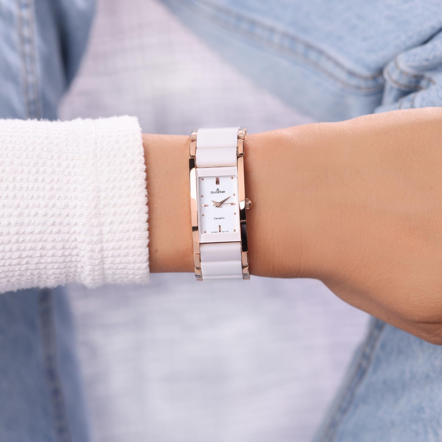 Dugena Damen Quarz-Armbanduhr, Keramik, Gehärtetes Mineralglas, Quadra Ceramica