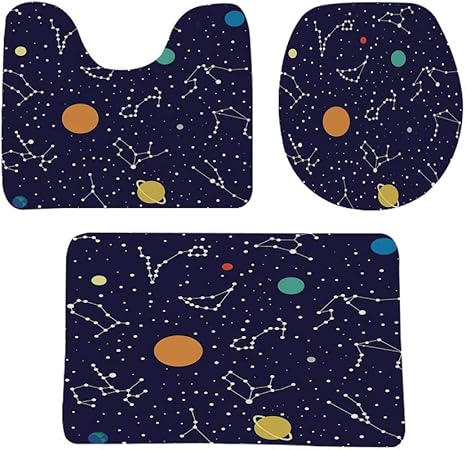 Amazon 星座 浴室マット セット 足ふきマット 滑り止め 3点セット 干支 防音 ラグマット 洗える おしゃれ 40 60cm 惑星のカラフルなパターンの銀河宇宙科学イラスト 多色 トイレマット タンクカバー ホーム キッチン オンライン通販