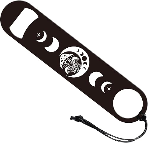 GLOBLELAND Abridor de botellas de acero inoxidable de 7 pulgadas de fase lunar y hongos con cable de poliuretano, abrebotellas de cerveza, abridor