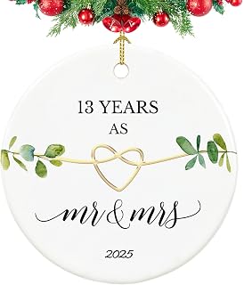 13th Anniversary Ornament, Gifts for 13 Year Anniversary, Lace 13th Wedding Couple Gift for Couple,Her,Him, 2.9" Ceramic 13 Year as Mr and Mrs Christmas Ornament 2025