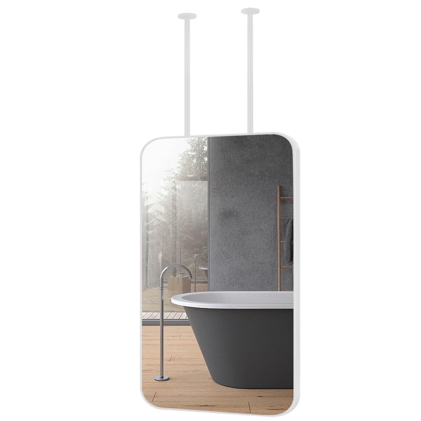 Espejo Rectangular Blanco para Colgar en el Techo, Ideal para baño, Dormitorio, Sala de Estar o Pasillo, con Marco y Brazos metálicos (40 cm x 70 cm).