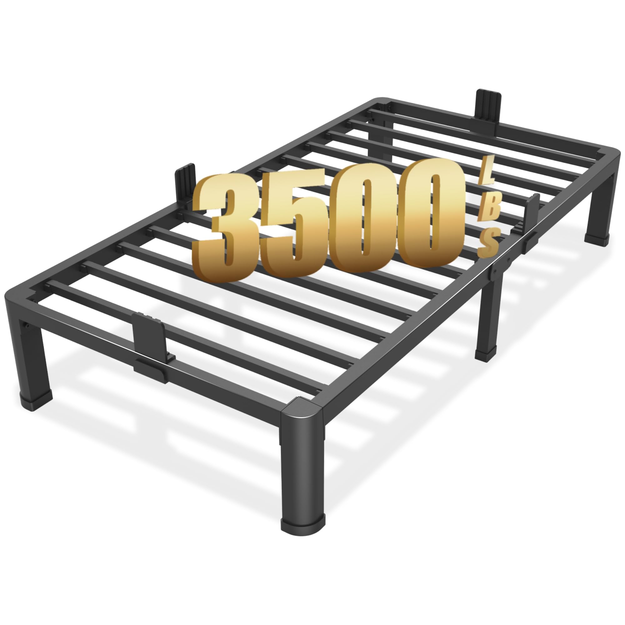 FUIOBYVV 10 Inch Twin XL Bed Frame with Round Corner Edge Legs 3500 lbs Metal Heavy Duty Steel Slats Support No Box Spring Needed Platform Noise Free