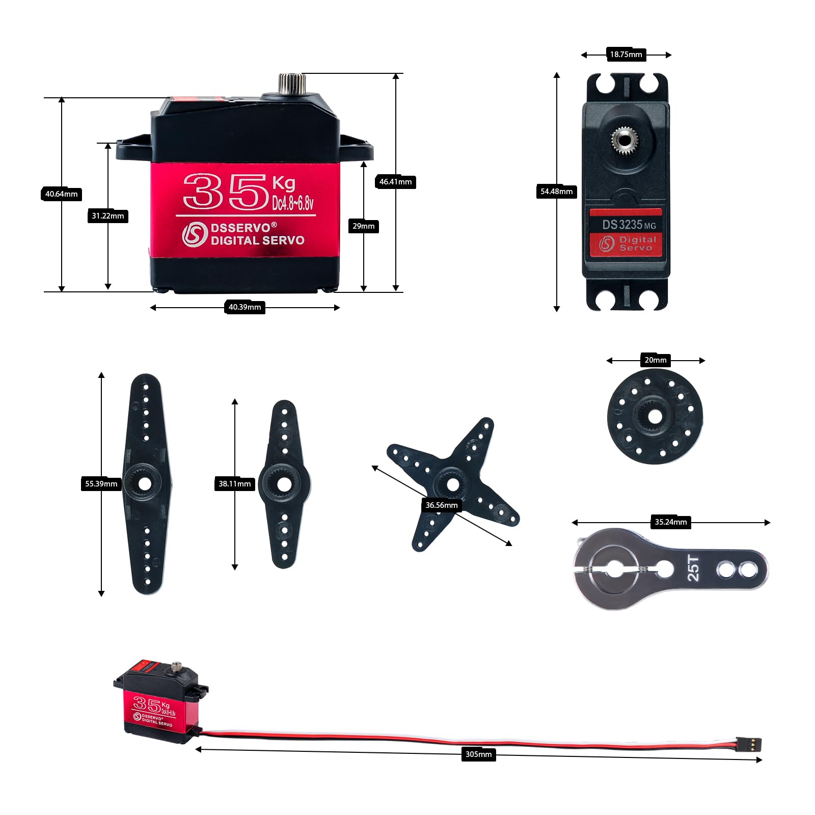 Servo digitale 35KG 6V DS3235 RC 270 gradi impermeabile IP66 con braccio servo 25T