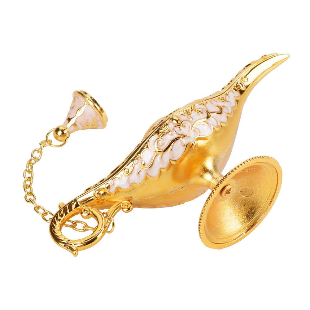 Aladyn Lamp, MAGT rzeźbione metalowe Hollow Hollow Legend Lamp Aladdin Magic Genie Light Wishing Pot Decor(Phnom Penh White)