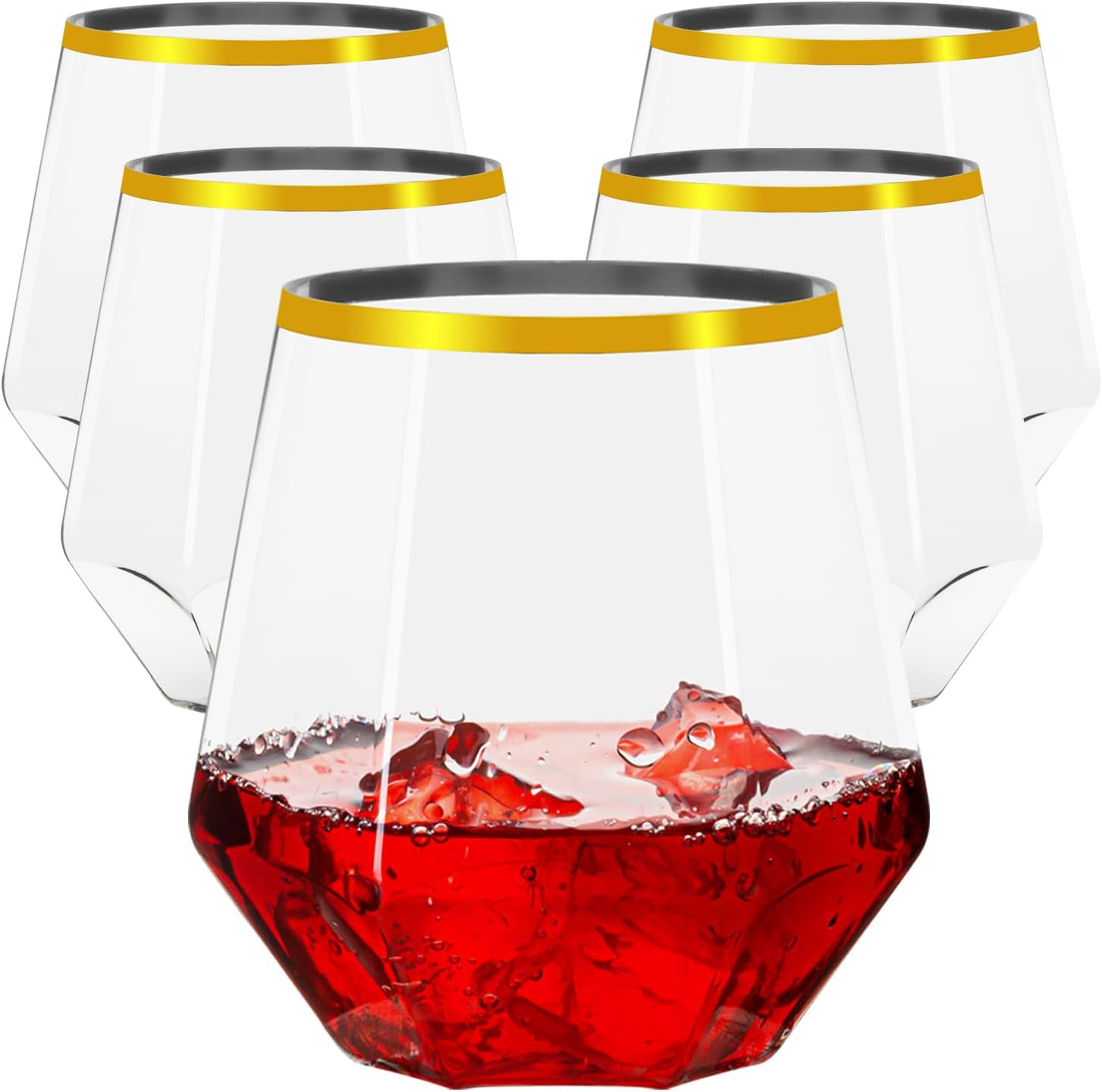 40 Pack Diamond Plastic Wine Glasses,Unbreakable Stemless Whiskey Cocktail Wine Champagne Glasses,12 Ounce Durable Disposable Cups Gold Rim for Parties, Weddings, Birthdays 40pack 12oz D6 Gold Rim1