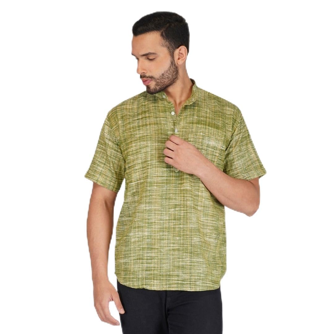 Men Cotton Khadi Short Kurta Shirt | Handloom Cotton Ethnic Shirt Kurta | Breathable Casual Summer Wear for Men-picture-49