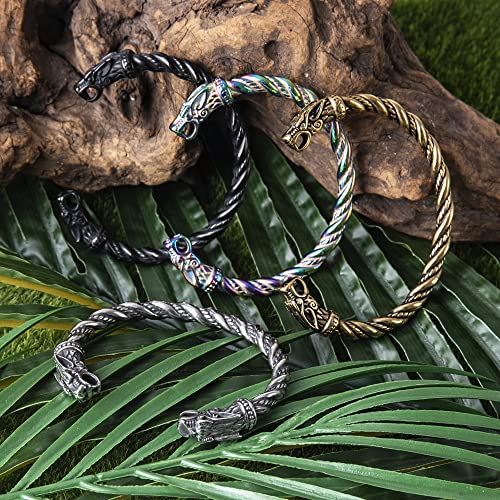 TURTLEDOVE Viking Wolf Fenrir Bangle - Adjustable Stainless Steel Norse Scandinavian Torc — view 3