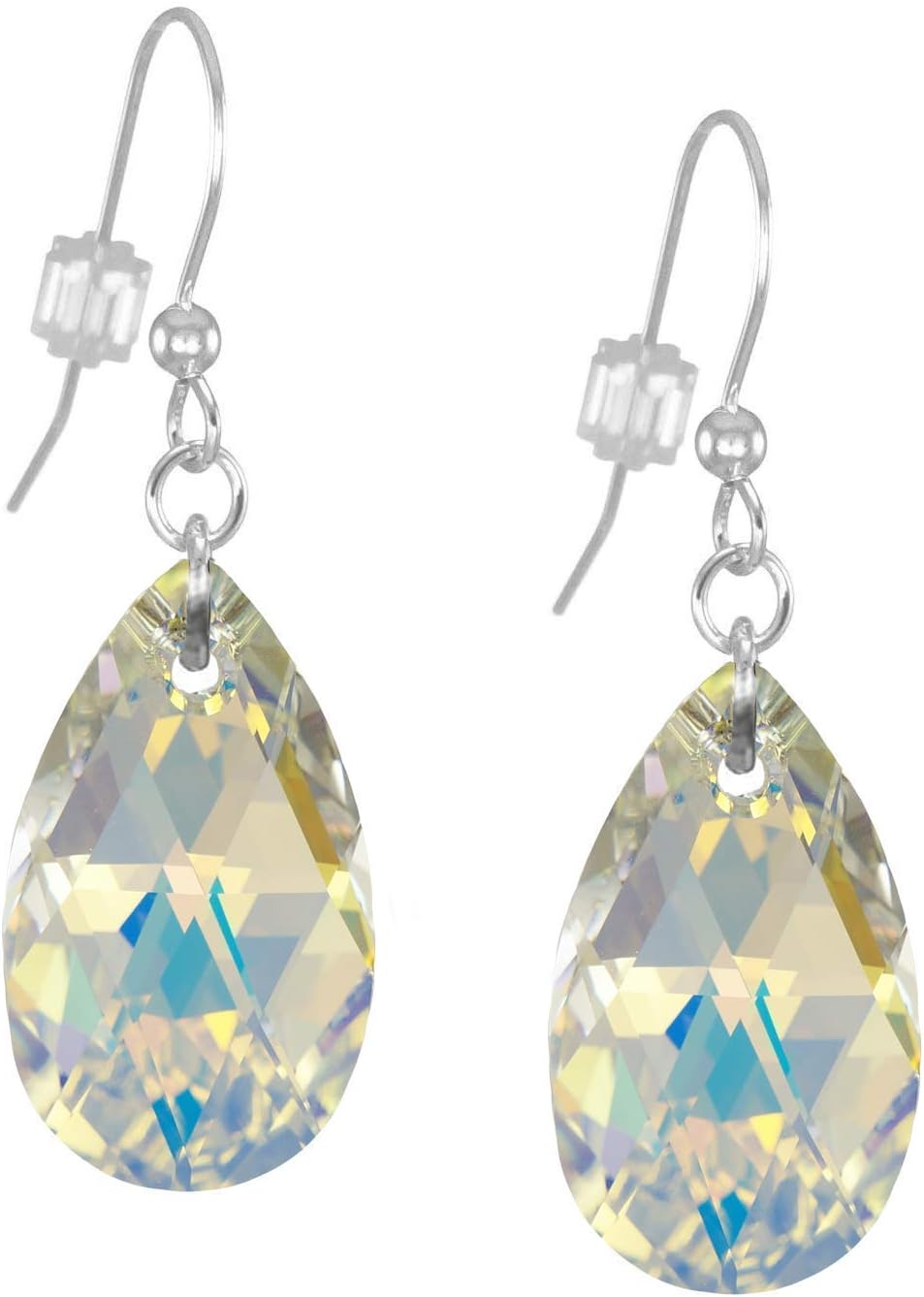 Sparkling Austrian Crystal 22mm Aurora Borealis (AB) Teardrop Pear Dangle Earrings, Sterling Silver, Pierced or Clip On, Hypoallergenic Gold or Silver, Gift for Her