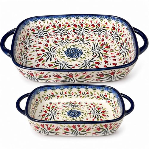 Moqidadii 2-Piece Polish Pottery Style Ceramic Baking Dish Set