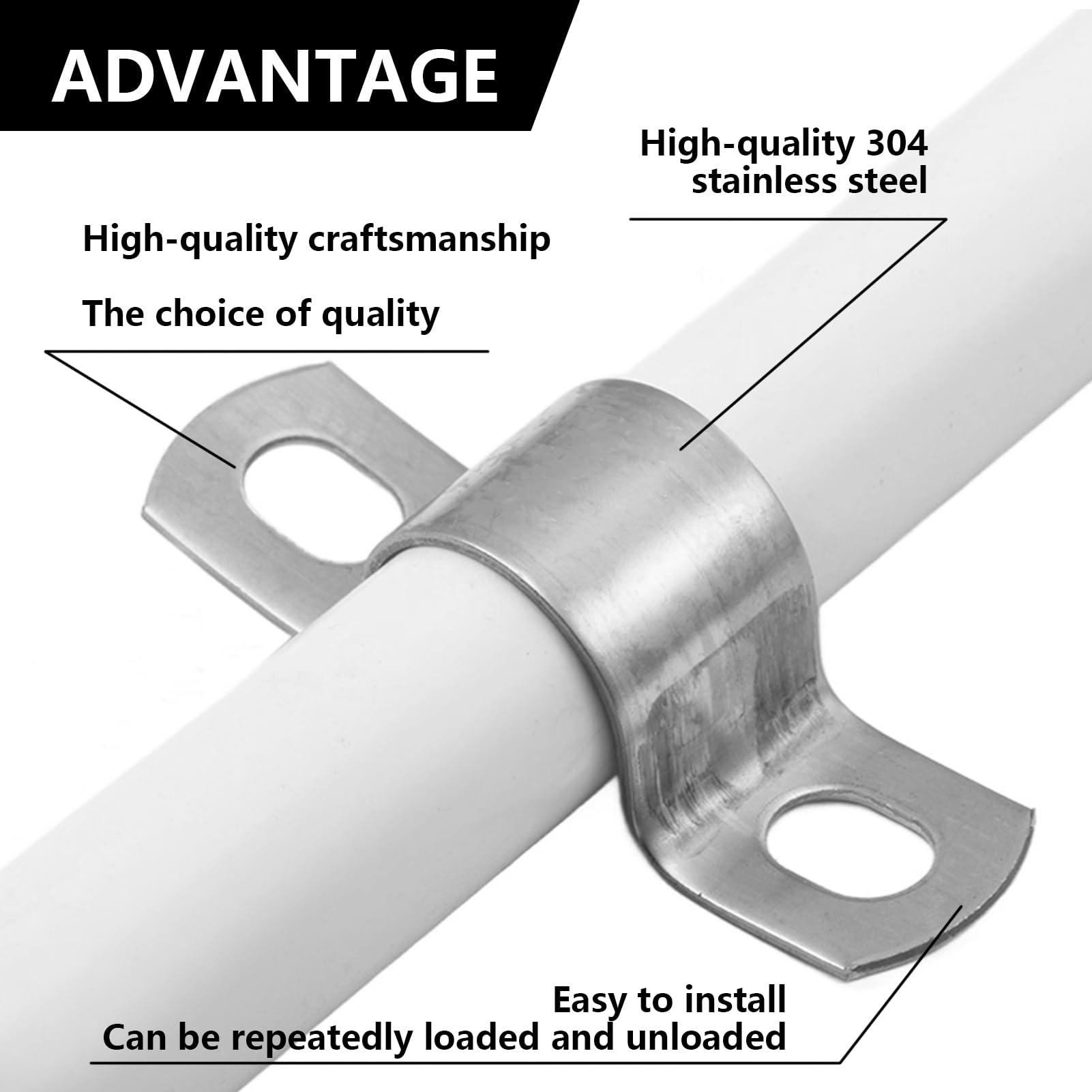 10PCS Pipe Strap Clamp 25mm, Stainless Steel Brackets for Pipe Holder Bracket U Shaped Brackets with 2 Holes - Image 3